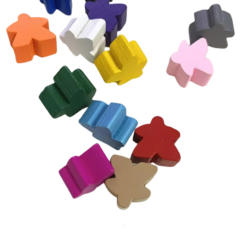 Multicolored wooden meeple pawn game accessories