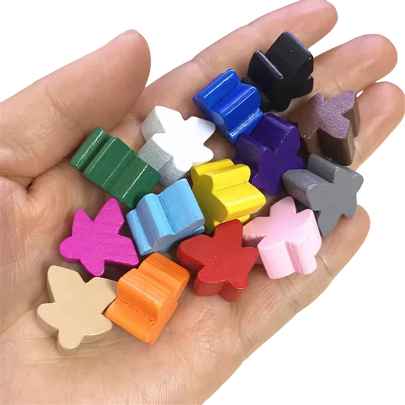 Multicolored wooden meeple pawn game accessories