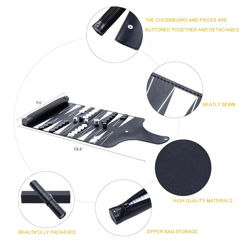 Leather Foldable Backgammon Set - Portable Elegance for On-the-Go Gaming