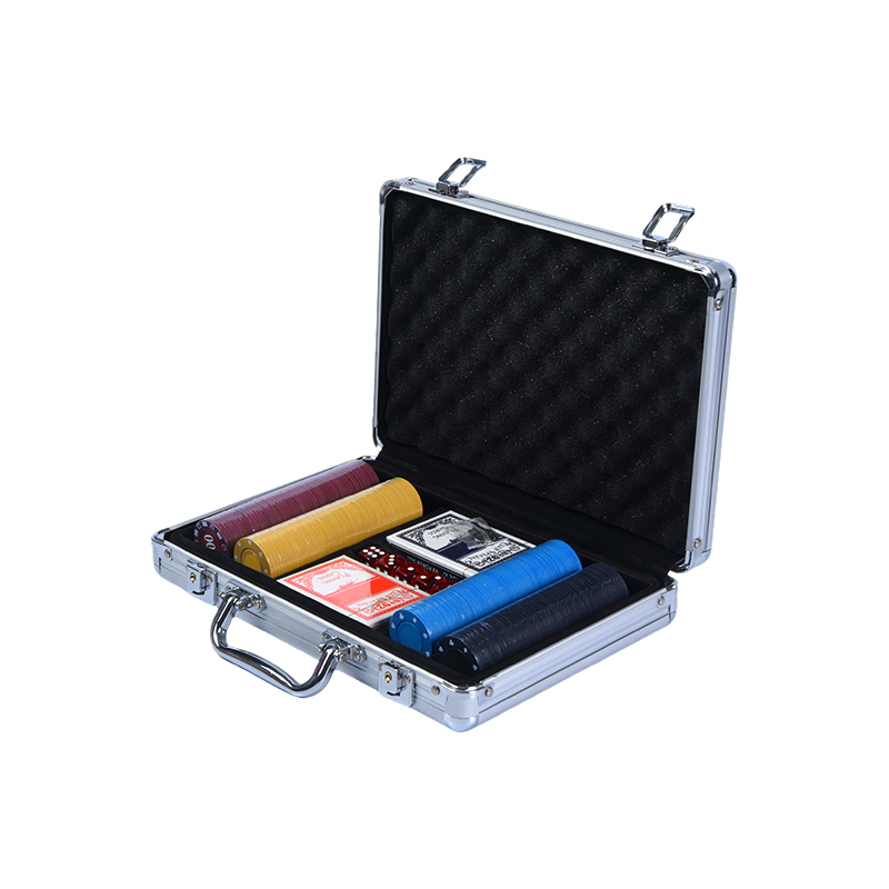 Black Textured Aluminum Poker Chip Set Case with Accessories