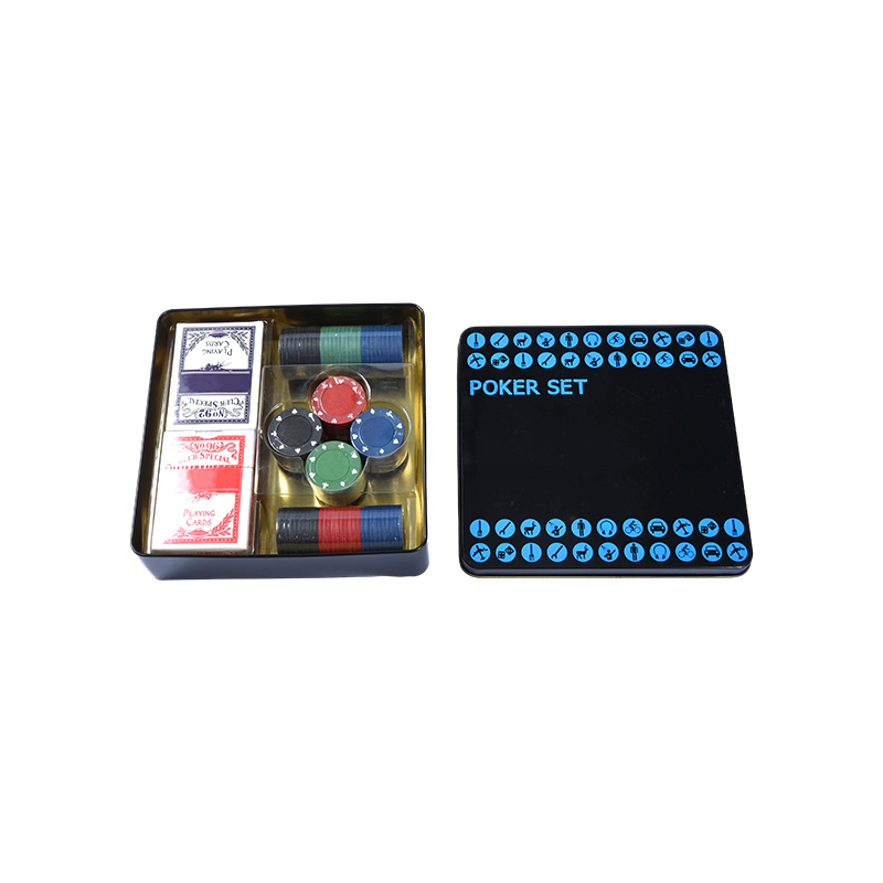 Black Poker Set in Metal Tin – Complete with Chips, Cards, and Accessories