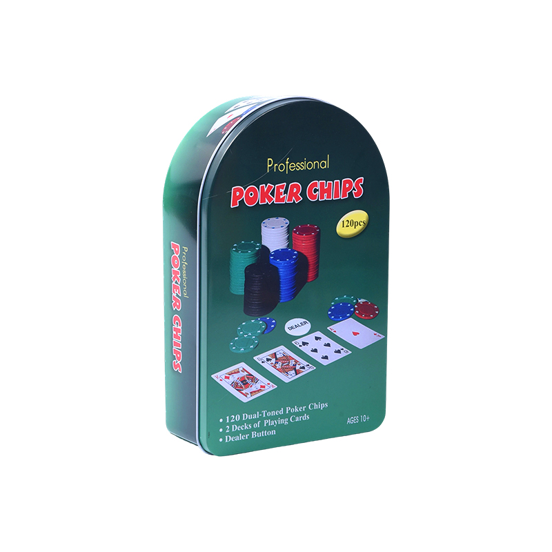 Green Arched Metal Tin 120 Chips with Cards and Dealer Button Professional Poker Chips Set