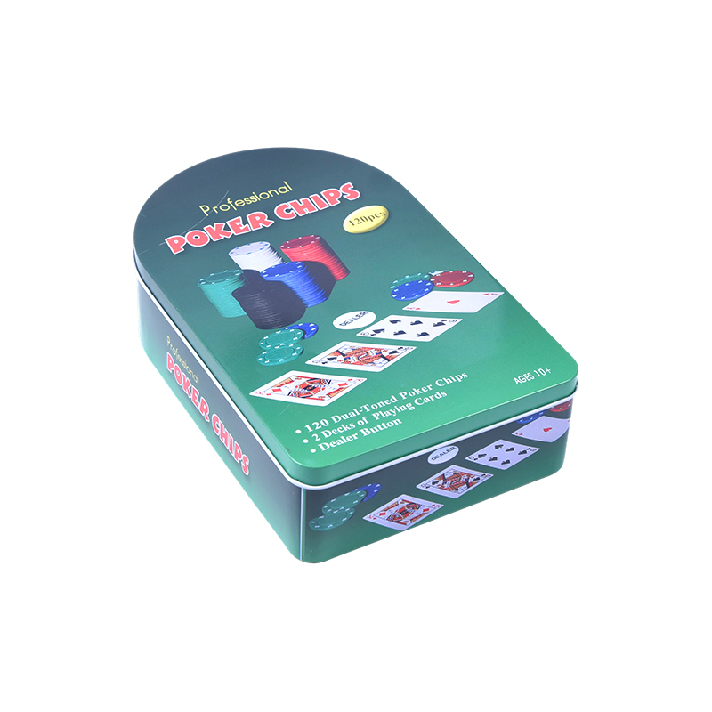 Green Arched Metal Tin 120 Chips with Cards and Dealer Button Professional Poker Chips Set