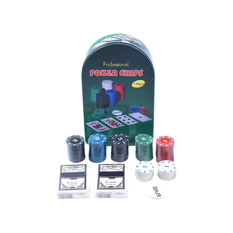 Green Arched Metal Tin 120 Chips with Cards and Dealer Button Professional Poker Chips Set