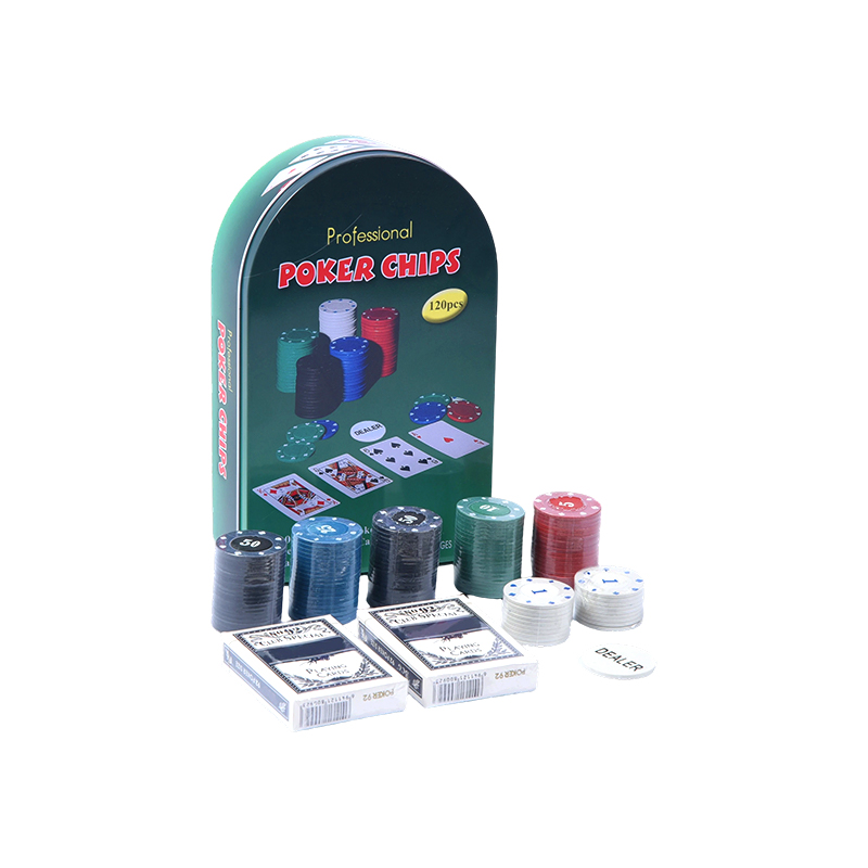 Green Arched Metal Tin 120 Chips with Cards and Dealer Button Professional Poker Chips Set