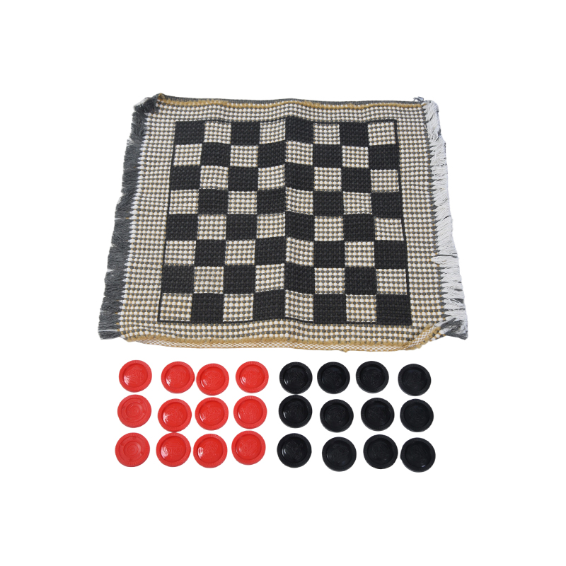 Traditional Checkers Game Mat with Plastic Playing Discs