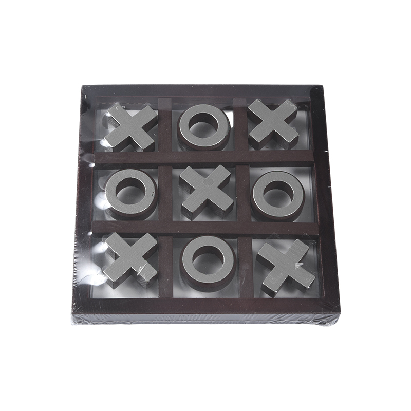 Gold-Tone Pieces in Dark Frame Wooden Tic-Tac-Toe Game