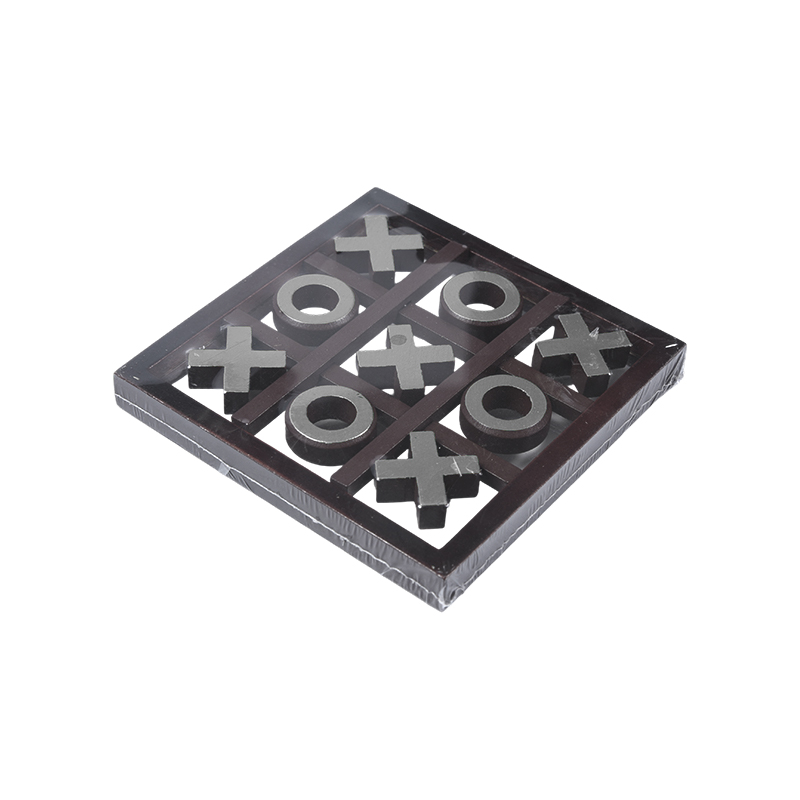 Gold-Tone Pieces in Dark Frame Wooden Tic-Tac-Toe Game