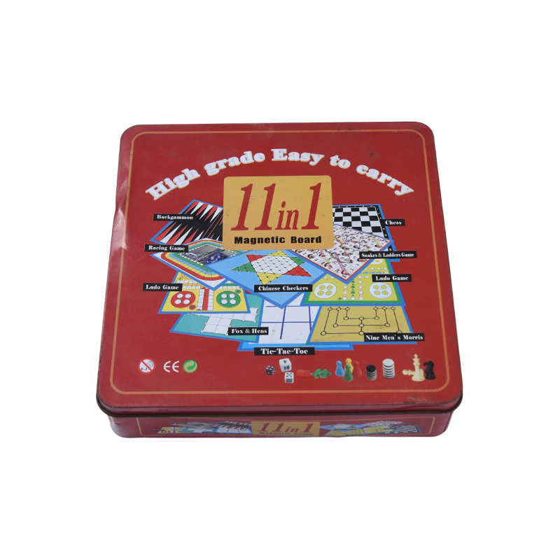 11-in-1 Magnetic Board Game Set in Red Metal Tin 