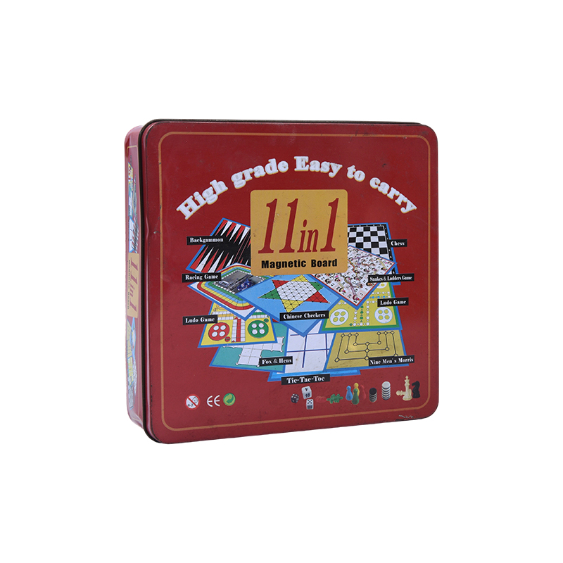 11-in-1 Magnetic Board Game Set in Red Metal Tin 