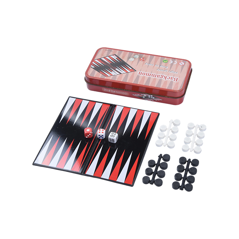 Metal Tin Case Portable Backgammon Game Set