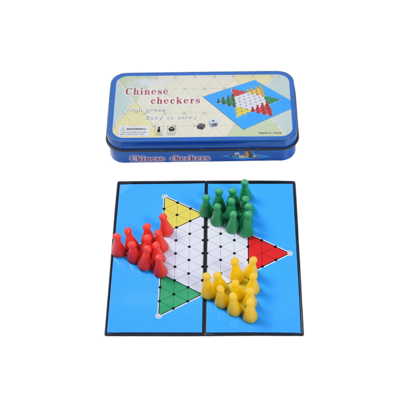 Blue Metal Tin Case Portable Chinese Checkers Game