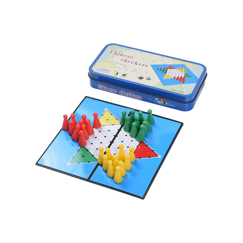 Blue Metal Tin Case Portable Chinese Checkers Game