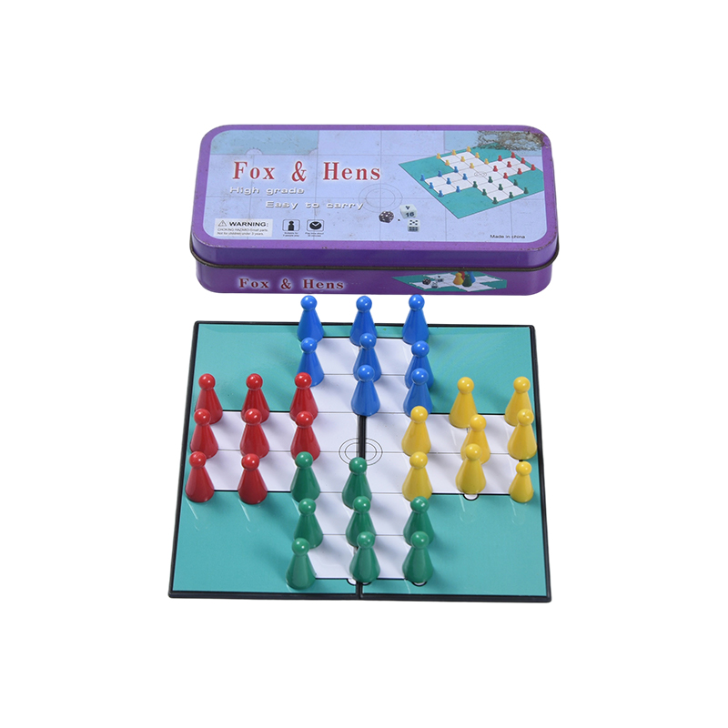 Metal Tin Case Portable Fox & Hens Game