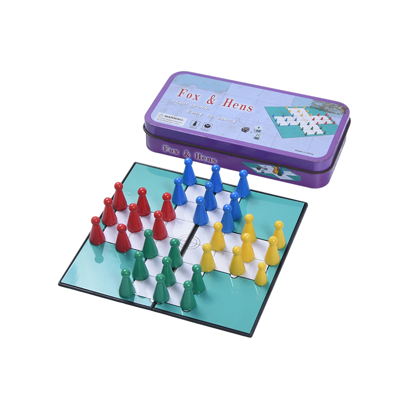 Metal Tin Case Portable Fox & Hens Game