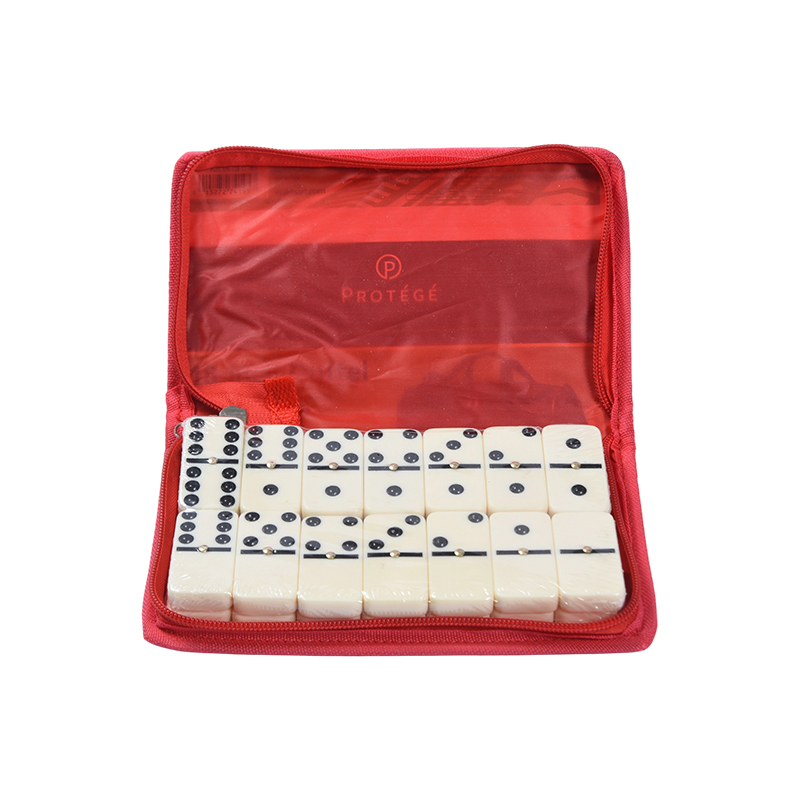 Classic Game with Protective Storage - Portable Domino Set in Red Fabric Case