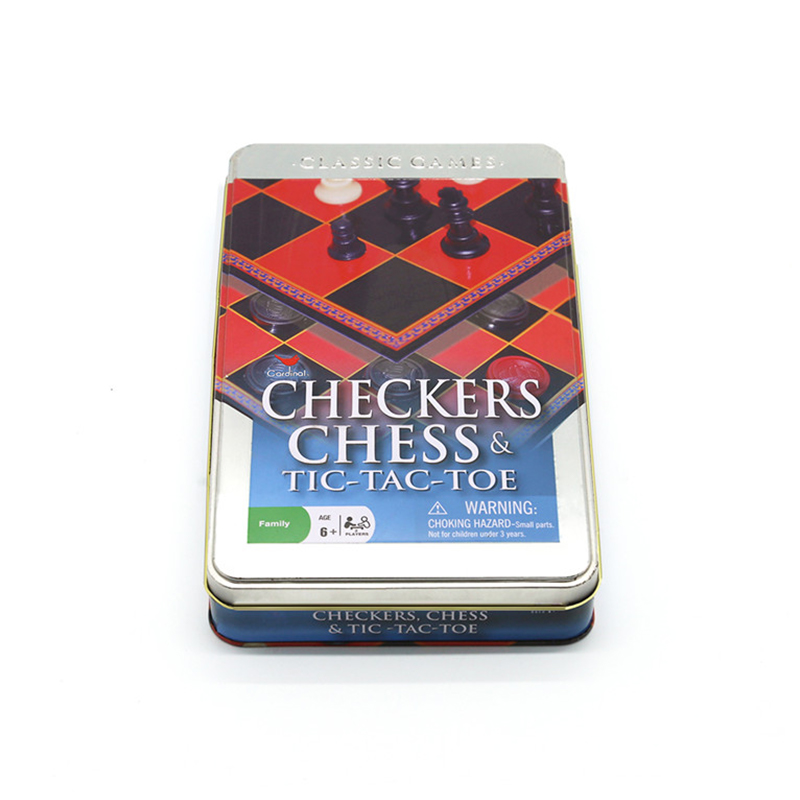 Classic 2-in-1 Checkers, Chess & Tic-Tac-Toe Tin Set