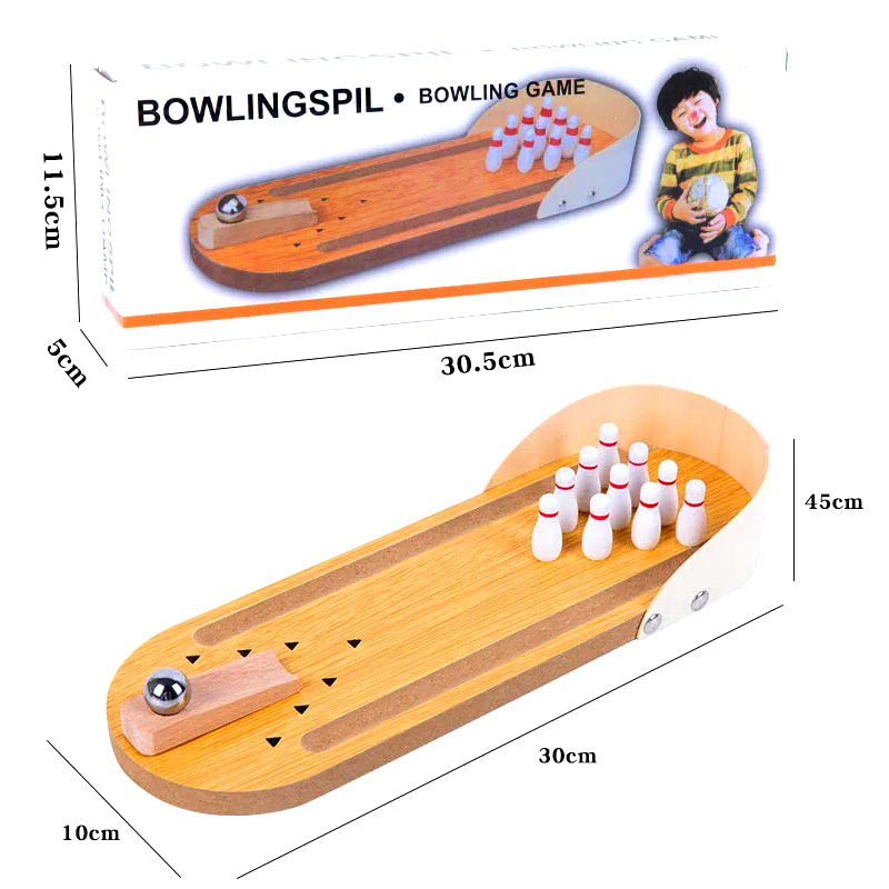 Compact Wooden Set with Steel Ball and Pins Mini Desktop Bowling Game