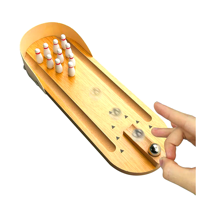 Compact Wooden Set with Steel Ball and Pins Mini Desktop Bowling Game