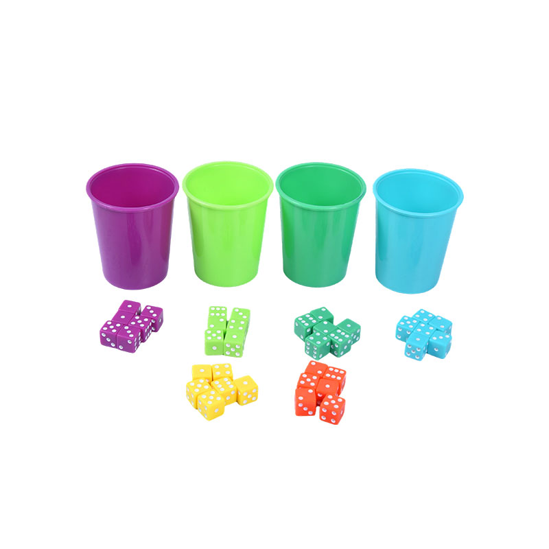 Colorful Plastic Cups and Dice Set – Vibrant Party or Game Set
