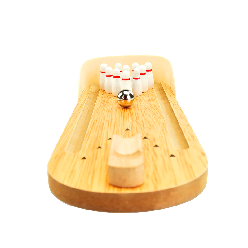 Compact Wooden Set with Steel Ball and Pins Mini Desktop Bowling Game Compact Wooden Set with Steel Ball and Pins Mini Desktop Bowling Game