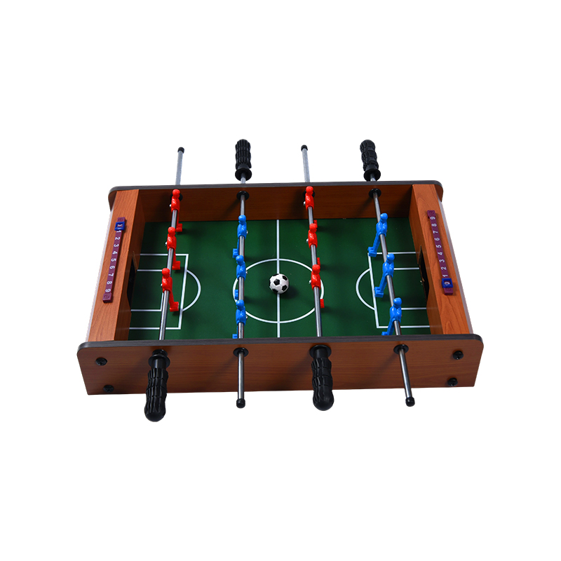 Classic Wooden Foosball Table - Compact Desktop Game with Vibrant Players and Score Trackers