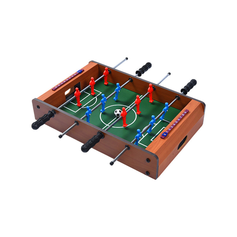 Classic Wooden Foosball Table - Compact Desktop Game with Vibrant Players and Score Trackers