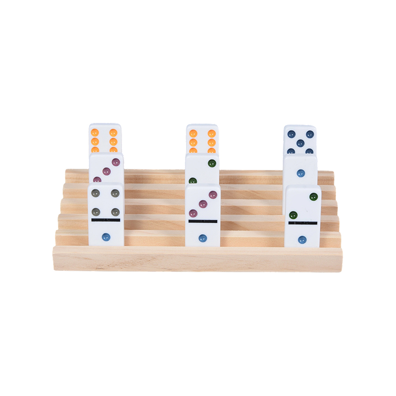 Colorful Dot Patterns with Organized Display Wooden Domino Rack Set