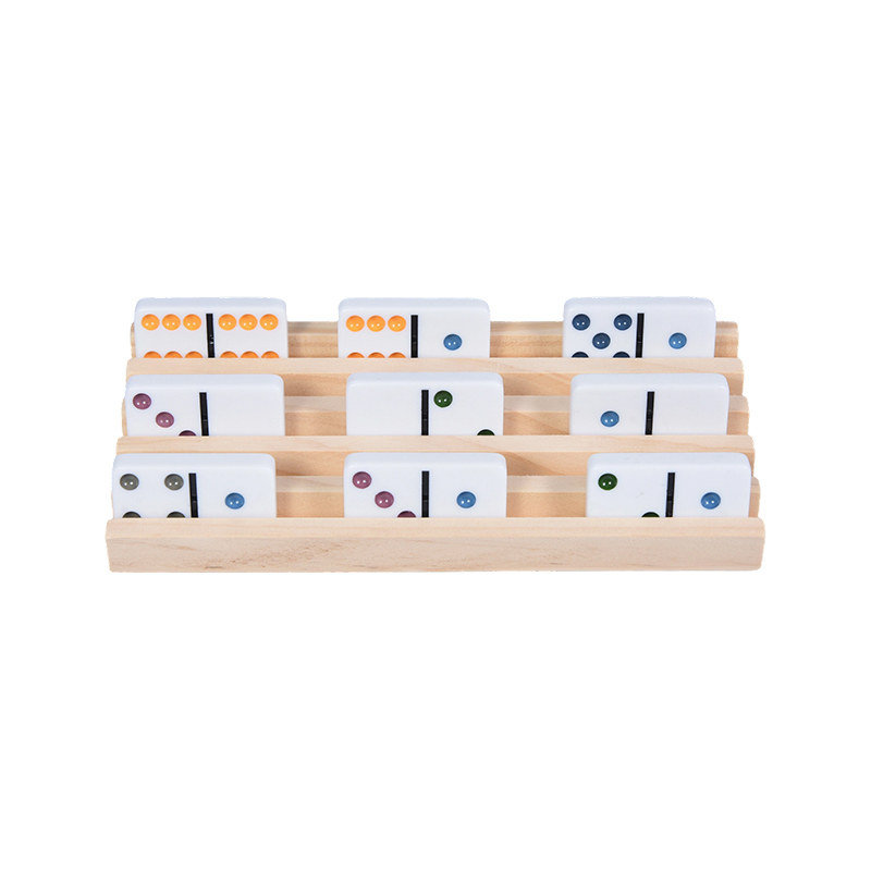 Colorful Dot Patterns with Organized Display Wooden Domino Rack Set
